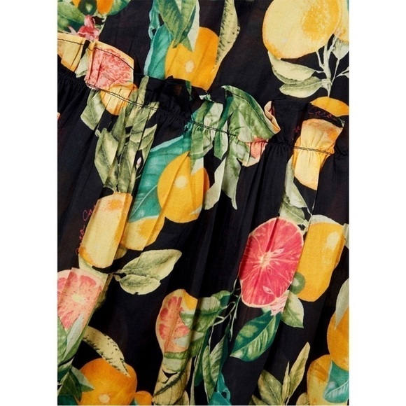 CARA CARA Fruit Print Square Neck Sleeveless Open Back Ruffle Tier Midi Dress L - Picture 13 of 15